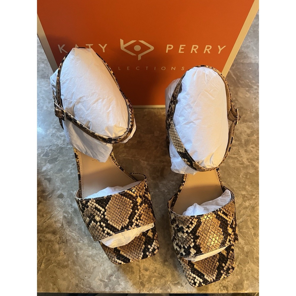 Katy Perry NEW Square Open Sandals Shoes Women Size 11 Animal Snake Print Heels - Picture 3 of 9